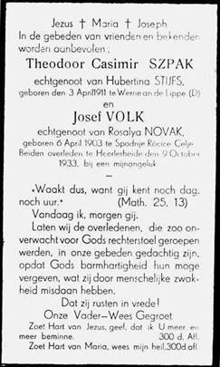 Beschrijving: Theodoor Kazimir Szpak overleden ON III 1933